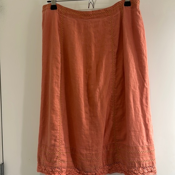 J. Jill Dresses & Skirts - J. Jill Coral MIDI Skirt with Crochet Edging Embroidered Detail, back zi…